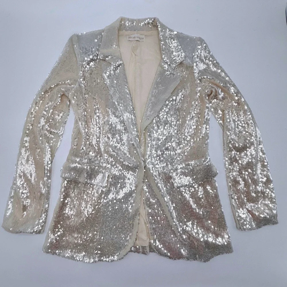 Donnee Par Dieu Cream Sequin Blazer Jacket Large Champagne Sparkle 22161-T‎
